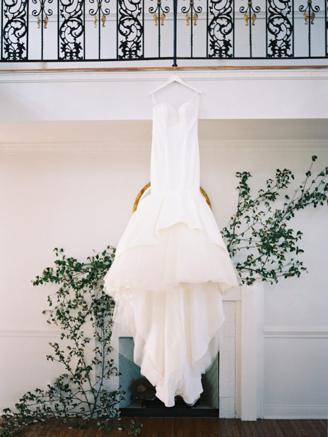 wedding dress hanging